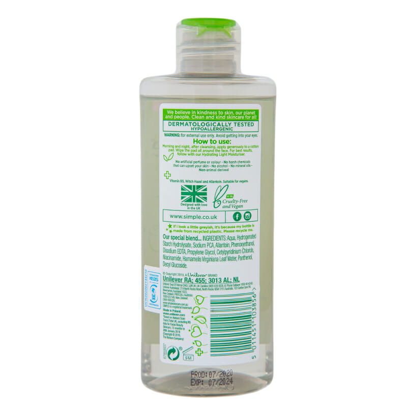 ingredients in simple toner